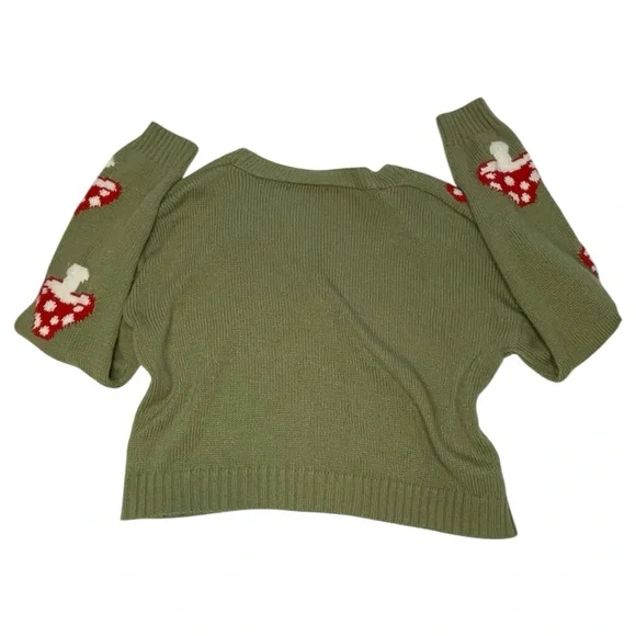 Green Mushroom Patterned Cardigan Sweater - Picture 5 of 6